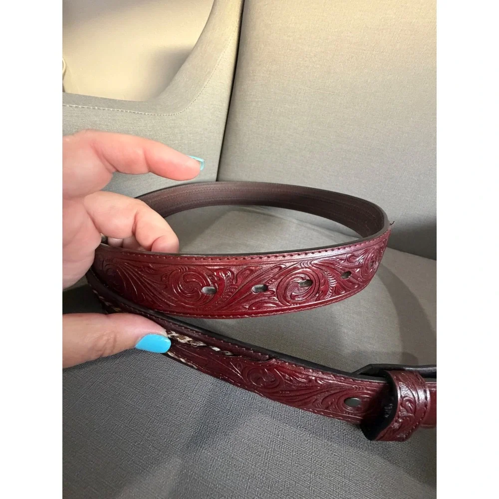 Justin‎ 36 Tooled Leather Western Belt Braided Rawhide Inlay No Buckle